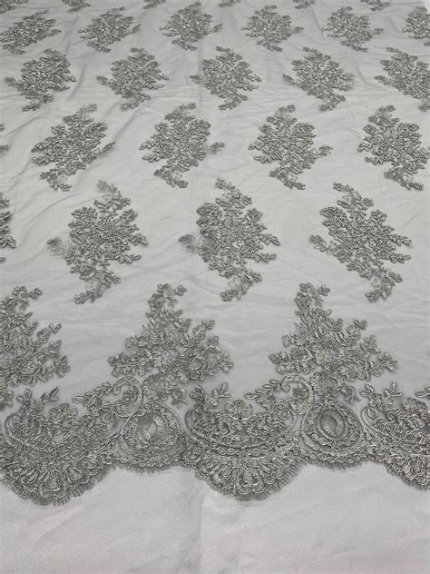 silver metallic lace fabric|organza lace.